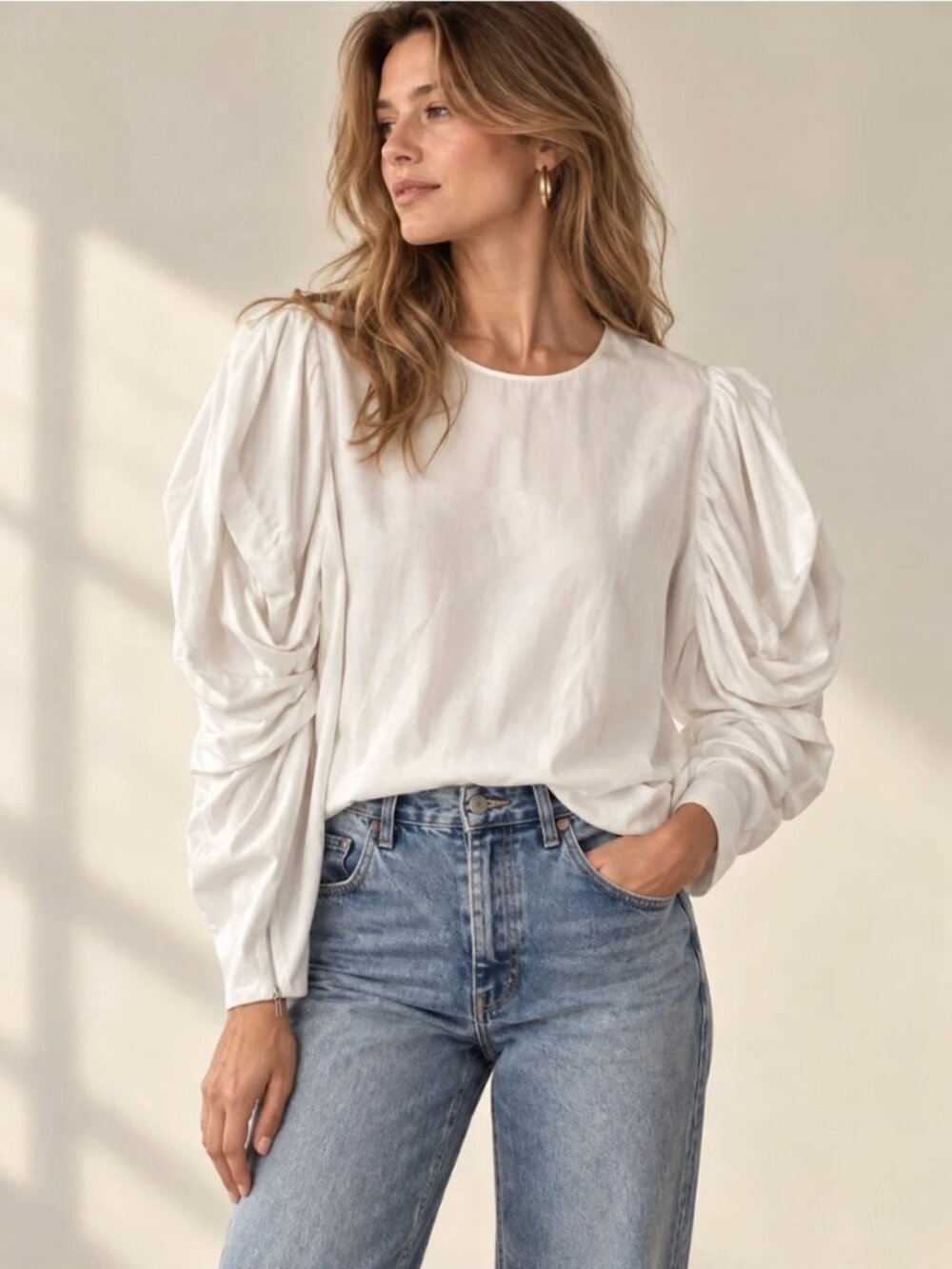 Acne Studios Ava Fluid SS13 White Sculptural Sleeve Blouse